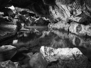 reflection, cave, water