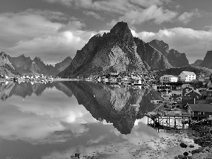 Lofoten, sea, Reine, Mountains