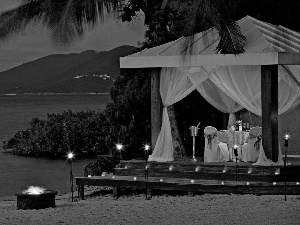 Restaurant, lake, Mountains