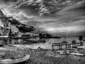Riomaggiore, Italy, boats, Houses, sea