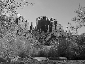 scrub, trees, Sedona, viewes, rocks, River, Arizona