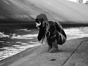 River, girl, Camera