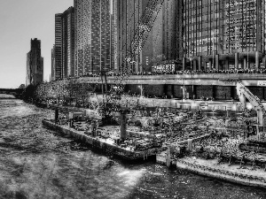 crane, excavator, Chicago, River, The United States