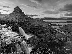 River, Kirkjufell Mountain, clouds, Kirkjufellsfoss Waterfall, iceland, Sky, Great Sunsets