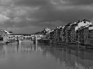 River, reflection, bridge, Ponte Vecchio, Florence