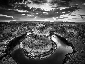 Sky, canyon, River, clouds