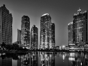 Night, China, light, Town, Szanghaj, River, skyscraper