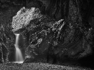 cave, waterfall, River, rocks