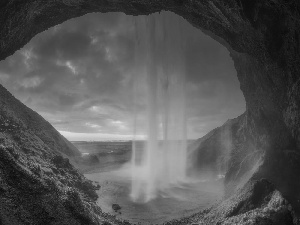 Great Sunsets, clouds, rocks, Seljalandsfoss Waterfall, iceland