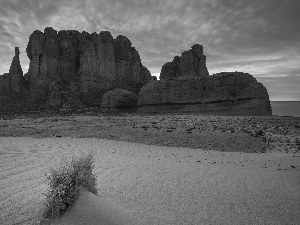 rocks, Tufts, Africa, grass, Algeria, Sahara, Desert, Great Sunsets