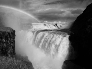 waterfall, Sky, rocks, Great Rainbows