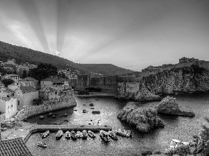 rocks, Houses, Dubrovnik, sea, Coartia