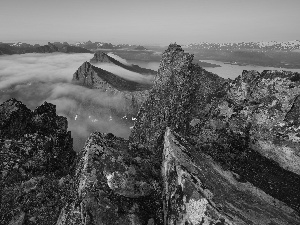 Senja Island, Norway, rocks, Fog, Mountains