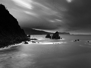 rocks, sea, mountains