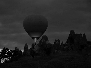 rocks, Balloon, Night