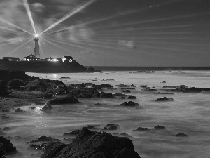 rocks, Night, maritime, Coast, Lighthouse