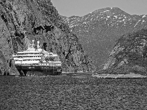 rocks, Norway, sea, Mountains, Ship