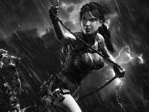 Lara Croft, Rain, rocks, Tomb Raider