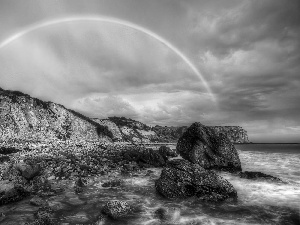 Great Rainbows, sea, rocks