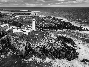 rocks, Lighthouses, Portsalon, Fanad Head Lighthouse, sea, clouds, Ireland