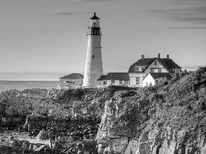 rocks, Lighthouses, sea