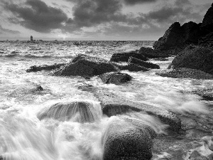 rocks, Lighthouses, sea