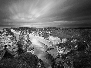 Beaches, Normandy, sea, coast, France, rocks, Sky