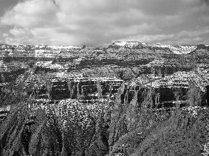 rocks, canyon, snow