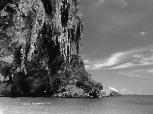 Rocks, stalactites, sea, Beaches, Thailand