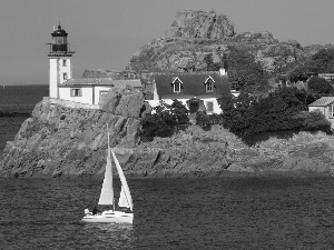 rocks, Yacht, maritime, Coast, Lighthouse