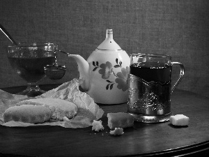 Roll, composition, cup, tea, jug