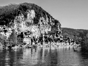 La Roque Gageac, France, rocks, Houses, River
