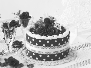 Red, strawberries, roses, Cake