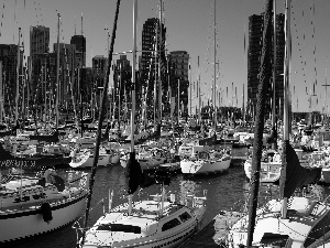 Harbour, motorboat, Sailboats