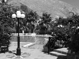 Pool, Flowers, santorini, Palms