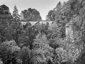 Rock Formation, Děčínská vrchovina, viewes, Saxon Switzerland National Park, bridge, autumn, trees, Germany, Bastei, rocks