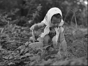 girl, Mushrooming, scarf, forest