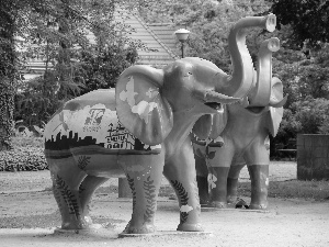 blue, Elephant, sculpture, Green