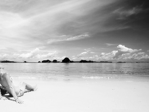 Women, Beaches, sea, a man