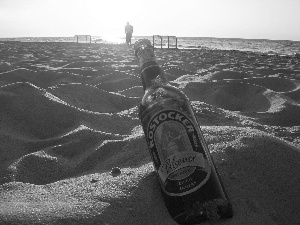 Bottle, Beaches, sea, beer