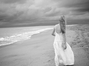 beach clouds, Women, sea