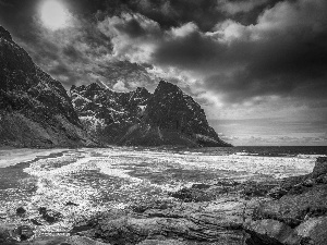 Lofoten, Norway, sea, clouds, Mountains, Kalvika