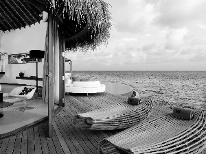 Hotel hall, deck chair, holiday, sea