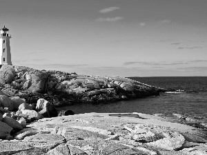 Lighthouse, rocks, sea, maritime