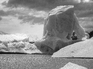 mountains, clouds, sea, Ice