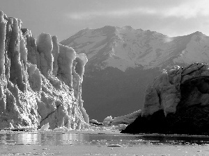 mountains, Mountains, sea, Ice