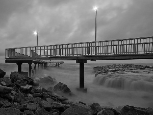 sea, pier, Stones