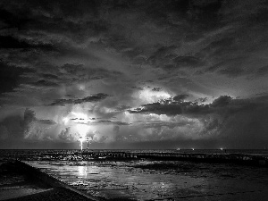 sea, lightning, Storm