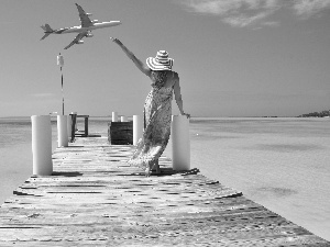 sea, Tropical, pier, plane, Women