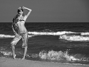 sea, Waves, an, beach, Women